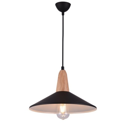 Pendul negru cu lemn natural 1XE27