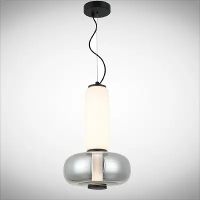 Pendul LED Sticla Alb cu Neagra D320mm H1500mm
