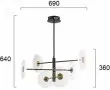 Lustra LED Neagra 14W 3000K cu Auriu W 3000K D690mm H640mm