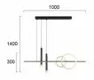 Lustra LED Aurie cu Negru 23W 3000K L1000mm H1400mm
