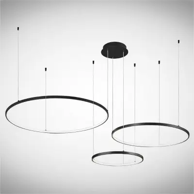 Lustra LED 3 cercuri Neagra 70W CCT D800mm H3000mm