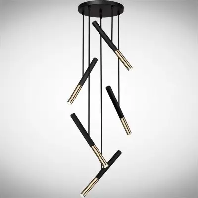 Lustra LED Dimabila Neagra 26W 3000K cu Auriu W 3000K D430mm H1410mm