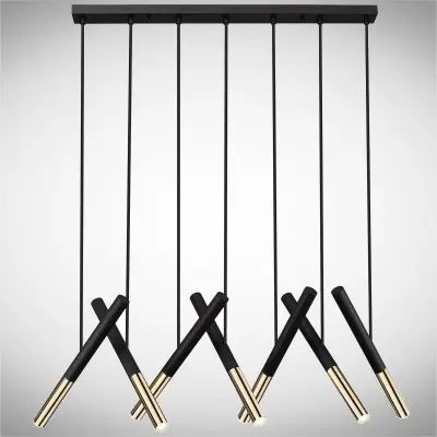 Lustra LED Dimabila Neagra 37W 3000K cu Auriu L950mm H1410mm