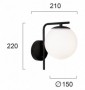 Aplica  Neagra cu Sticla Alba Tip Glob 1xE14