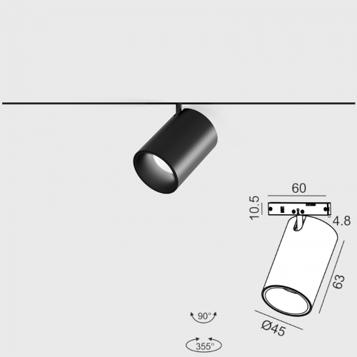 Spot LED Sina Magnetica Slim Pro Negru 9W 36° D45mm H63mm 24V Orientabil