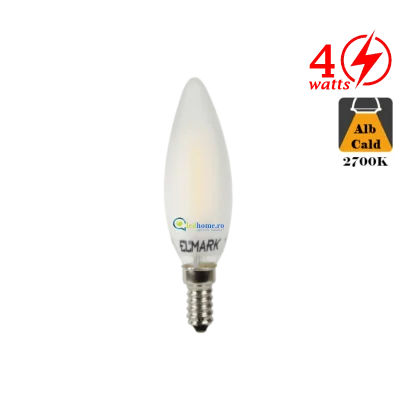 Bec LED cu filament 4W E14 Alb Cald Dispersor Mat SLIM