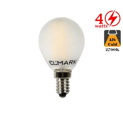 Bec LED cu filament 4W E14 Alb Cald Dispersor Mat Glob