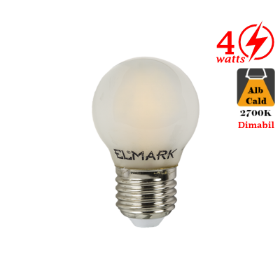 Bec LED cu filament Dimabil 4W E27 Alb Cald Dispersor Mat