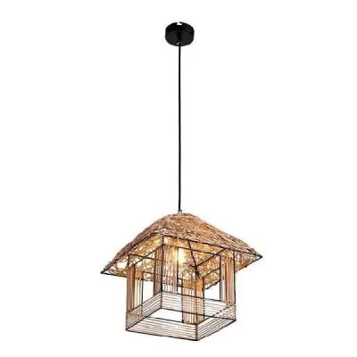 Lustra Pendul cu Lemn 1XE27 Negru /RATTAN