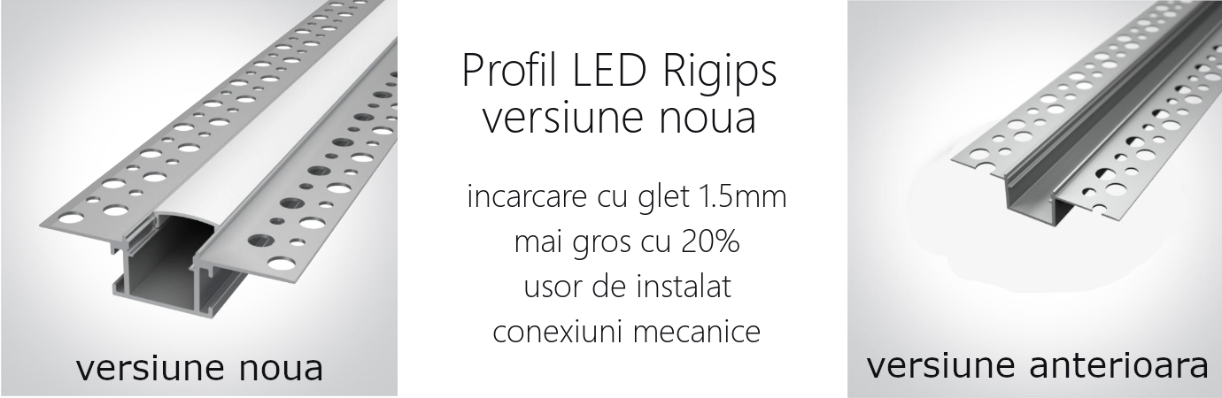 profil led tavan, profil led rigips, profil led incastrat rigips, banda led tavan rigips, profil banda led rigips, cu banda led cob