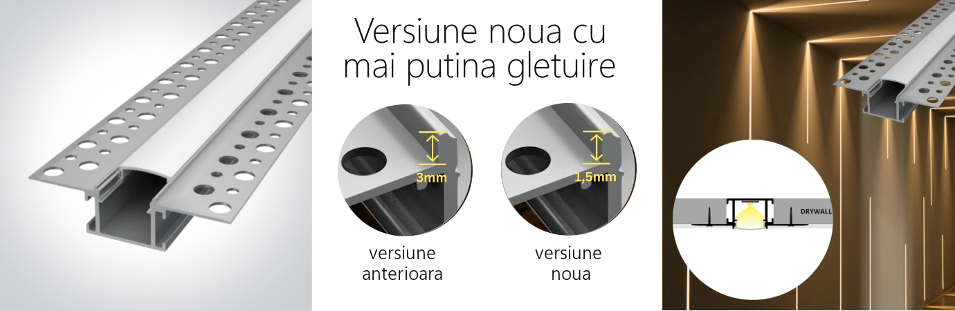 profil led tavan, profil led rigips, profil led incastrat rigips, banda led tavan rigips, profil banda led rigips